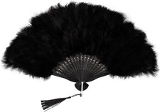 Black Feather Fan Marabou Vintage Foldable Fan Rave Renaissance Fan