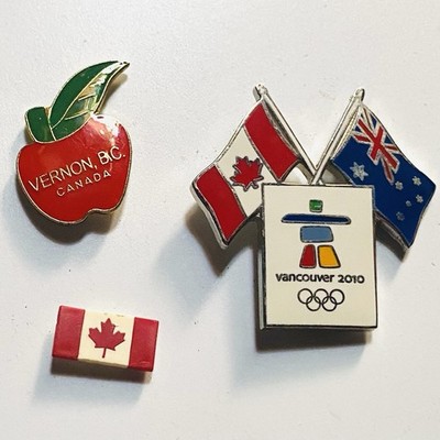 CANADA Lapel Pins (Lot of 3) Vancouver Olympics 2010   Vernon B.C. Apple   Flag