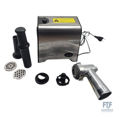 VINATO Fleischwolf Elektrisch, CompactPower Wurstaufsatz, 3 Edelstahl Loch-Schei