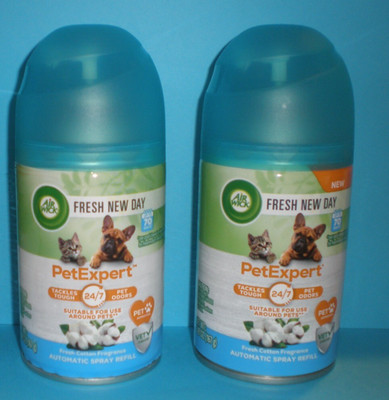 (2) AIRWICK PET ODOR FRESH COTTON 24/7 Fresh New Day Automatic Spray Can Refills