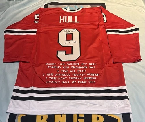 Bobby Hull Auto Autographed Custom Stats Hockey Jersey JSA size XL