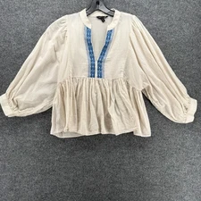 Banana Republic Blouse Petite PM Embroidered Boho Fairy Cottage Hippie Western