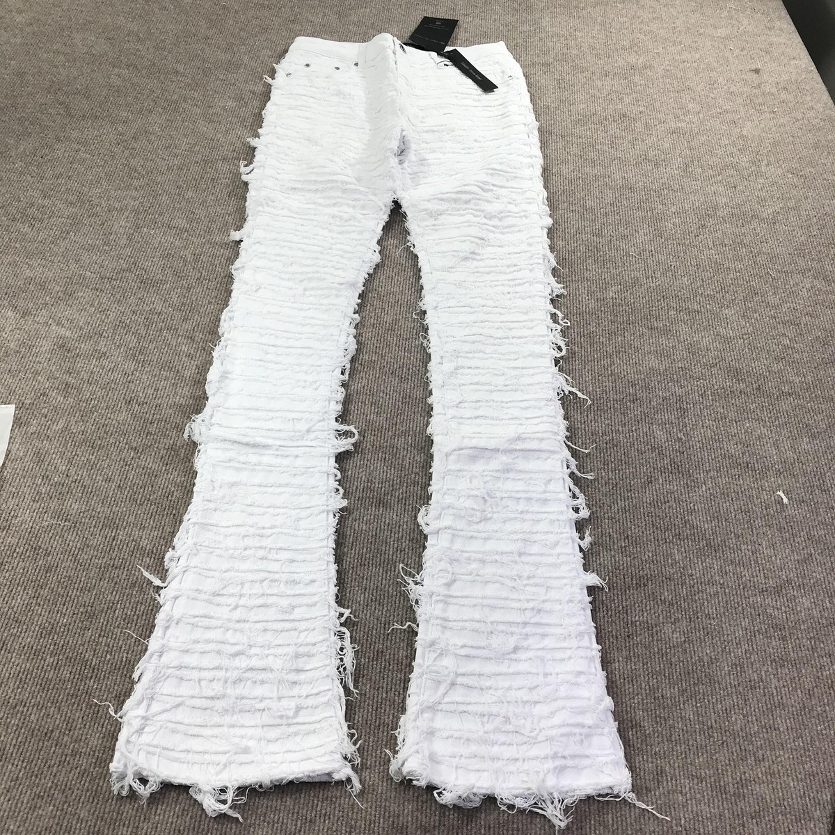 Guapi Jeans Mens 30 White Distressed Frayed Shredded Flare Leg 