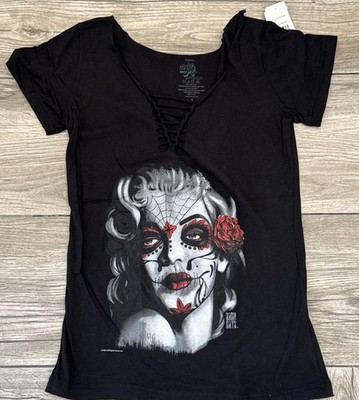 Vintage Radio Days DOD Marilyn Monroe Braided Slashed  V Neck T-Shirt Juniors M