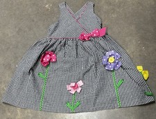 Bonnie Jean Dress Summer Sundress Black White Checked Size 5 Colorful Flowers