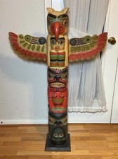 48&rdquo; Huge Antique Hand Carved & Painted Totem Pole Native American Decor Statue