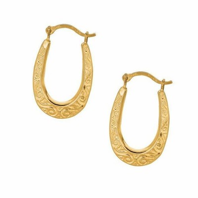 13/16'' polierte ovale Schnörkelmuster Creolen echt 10K Gelbgold 0,4gr