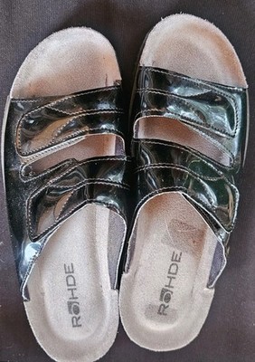 Rohde shoes size 38  Herren  Pantoletten slide Clogs Black Patent? Leather 1987