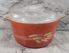 Vintage Pyrex Autumn Harvest Wheat Round Casserole Dish with Lid 473B