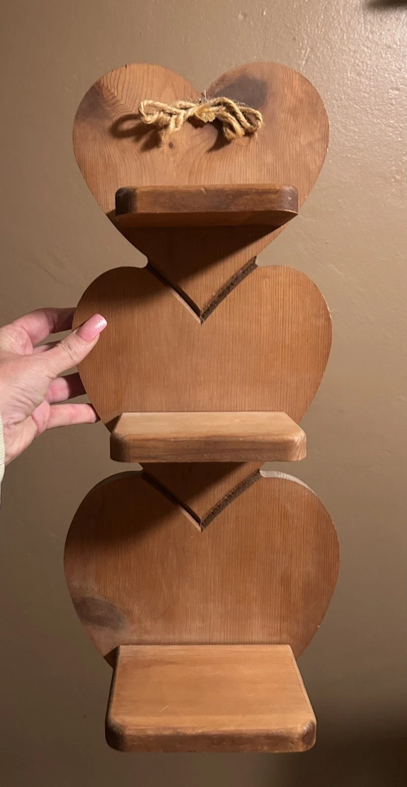 Vintage Wood Three Tier Hanging Heart Shelf