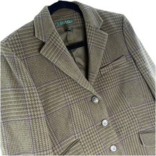 VTG Lauren Ralph Lauren Wool Green/Purple Glen Plaid Houndstooth Blazer Women 8