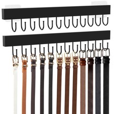 Belt Hanger Wall Mount, Adhesive Wooden Closet Belt Organizer with 24 Metal H...