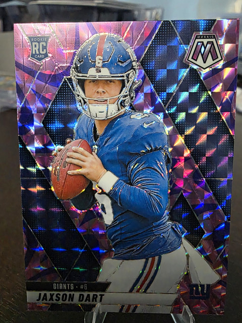 Panini 2025 Mosaic Rookies Jaxson Dart RC Reactive Purple Prizm Giants #362