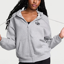 Victoria's Secret PINK Ivy Fleece Campus Full-Zip Hoodie Jacket Heather Grey 