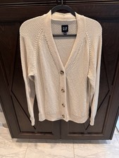 Gap Women  s Cardigan Sweater-size Large; Off White, Ivory Knit
