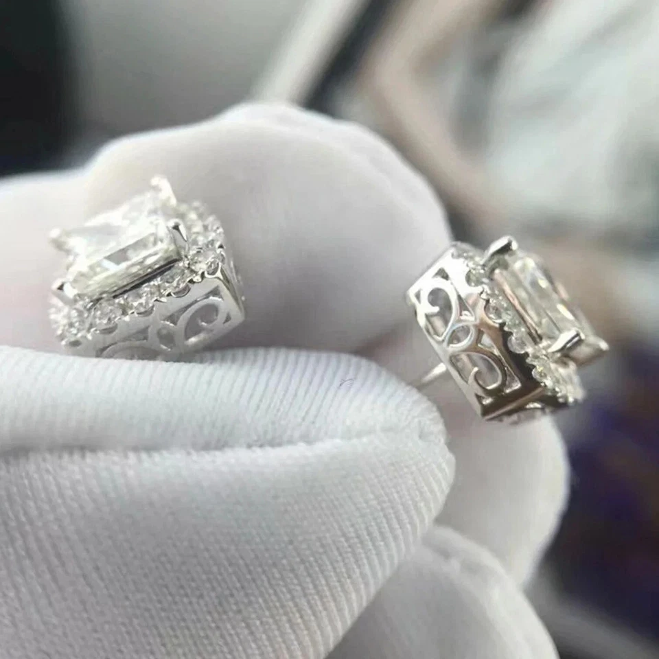 2 Ct Weiße Behandelte Diamant Ohrringe Princess Cut VVS1 Zertifiziert! - Bild 4 von 4