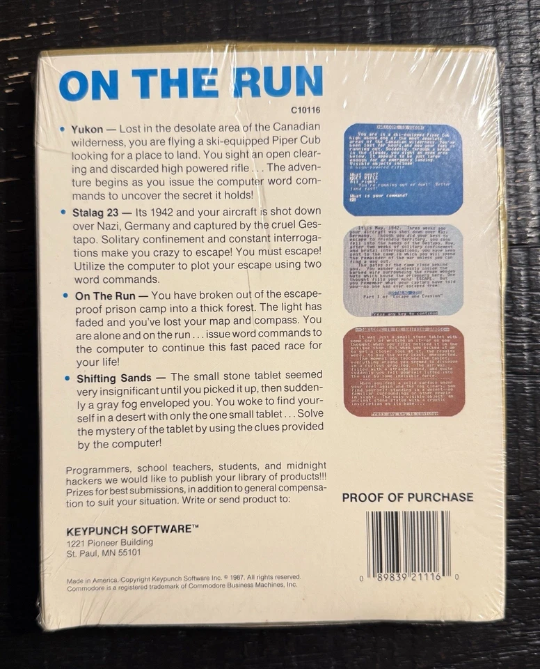 Sealed! (1984)On The Run 4 Text Adventure Games 5"Disk Commodore 64/128 Keypunch - Image 2 of 2