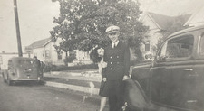 1940s WWII US Navy Officer Pretty Clingy Girlfriend Holding Arm Old Photo P17q24
