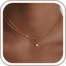Dainty Gold Necklace for Women Non Tarnish Layered 14K Diamond Pendant Charm Gol