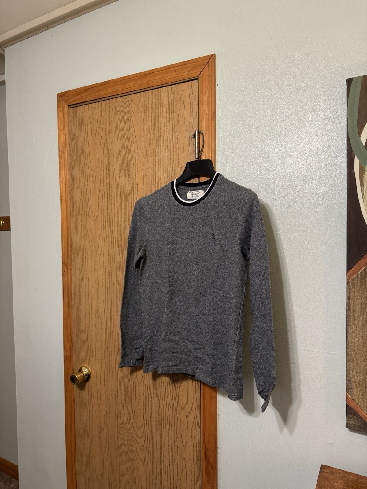 Original Penguin Small Solid Gray Long Sleeve Cre… - image 1