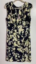 Ralph Lauren Dress 16 Blue Floral Slinky Knit Rushed Classy Cocktail Easter
