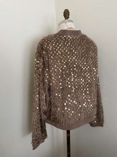 Mod X Brown Sequin Jacket SZ 2X Gold Zipper - Picture 4 of 8