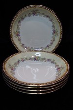 Meito Augusta Occupied Japan Ivory China Floral Border 5 Rimmed Soup Bowls