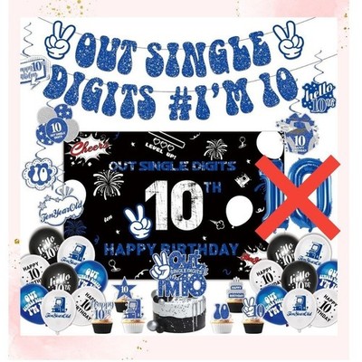 10th Birthday Party Decorations Out Single Digits Blue Black Gen Alpha Slang Set