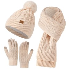 Winter Beanie Scarf Gloves Touchscreen Set