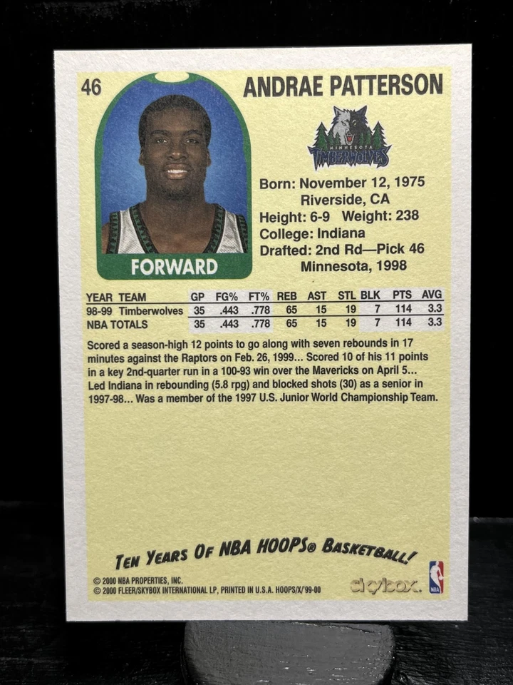 Andrae Patterson #46 1999-00 Hoops Decade Hoopla Plus Minnesota Timberwolves - Image 2 of 2