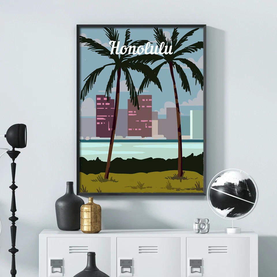 Honolulu travel poster, Honolulu retro wall print, Hawaii vintage travel print - Image 4 of 4