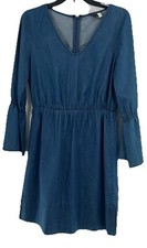 CLUB MONACO Women’s Denim Jean Dress Peasant Sleeves V-Neck Blue Size 4