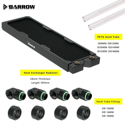 Barrow 120/240/360 mm Heizkörper-Kit + Hartrohr + Stecker + 90 Grad Anschluss G1/4"" - Bild 3 von 22