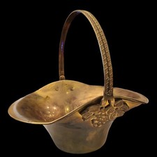 Vintage Solid Brass Basket With Grapes Motif Fruit Or Potpourri Holder MCM