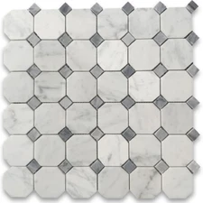 C807XH Carrara White Bardiglio Gray Marble 2" Octagon Mosaic Tile Honed