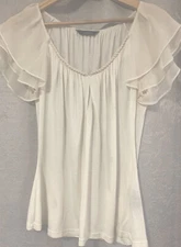 Jacqui E size 8 white top blouse Chiffon sleeves