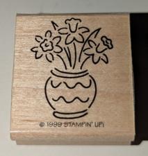 Stampin Up BITTY BOUQUETS Flowers Daffodils In Vase Wood Mounted Rubber Stamp
