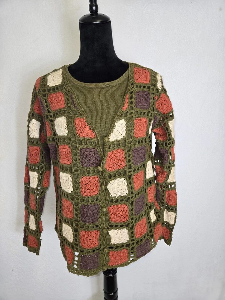 Винтажный квадратный вязаный крючком свитер Jason Maxwell Granny средний размер - Изображение 2 из 4