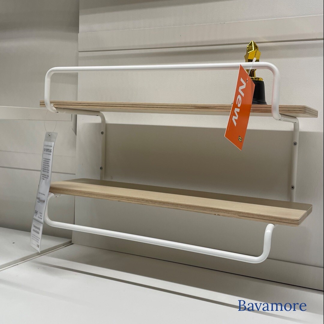 IKEA SPORTSLIG Wall shelf for trophies, white/Steel/birch 19⅝"x11¾