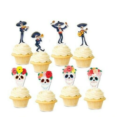 8 Day Of The Dead Cupcake Topper Sugar Skull Skelett Party Essen Geschirr 