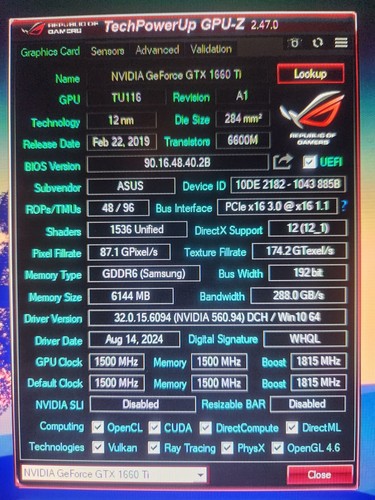Used ASUS TUF Gaming GTX 1660 Ti Graphics Card For Sale - Picture 2 of 9