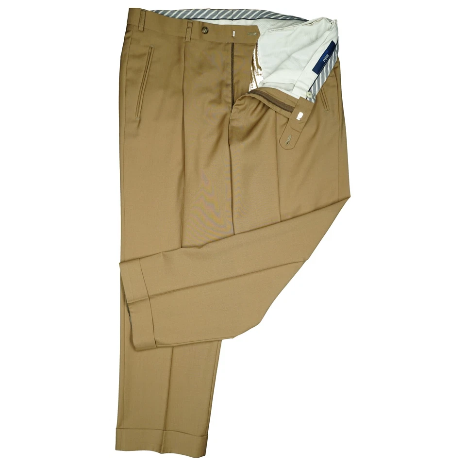 Hiltl 25 L28 Hose Ocker Herren Chino Business Anzug Wolle Straight Leg dünn W36 - Bild 2 von 4