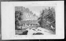 1840 Milbert antica stampa di Cohoes Falls Rapids Mohawk River New York, America