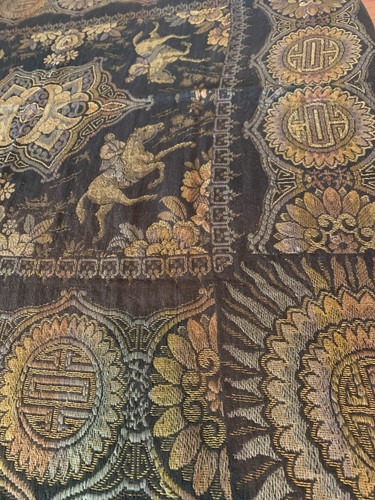 Vtg Woven Fringed Table Cover Throw Textile Italy Floral Horse 50x50 Whimsigoth - Picture 5 of 17