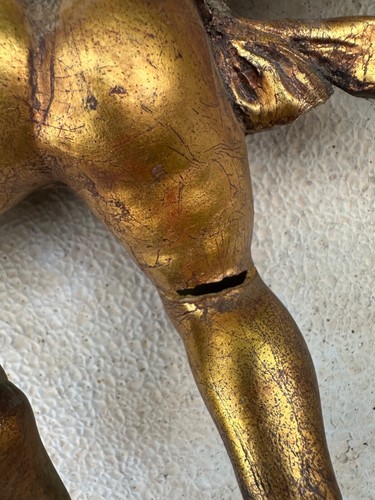 Antike italienische hängende geschnitzte vergoldete Holz Putti Engel Cherub Figur aus dem 19. Jahrhundert - Bild 23 von 24