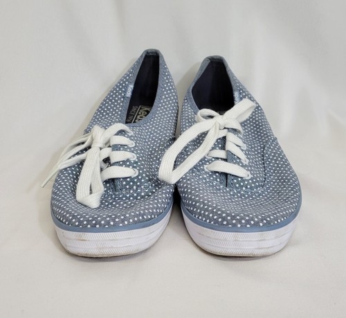 Keds Light Blue White Polka Dot Canvas Lace Up  Sneakers Size 8.5 - Picture 3 of 8