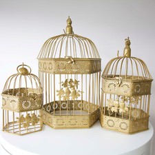 BIRD CAGES IVORY GOLD RECTANGLE HEXGAON ROUND SETS EVENT VENUE DECOR WEDDING