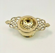 Antique Vintage Tea Strainer Solid Brass EPNS & Drip Tray for Loose Tea