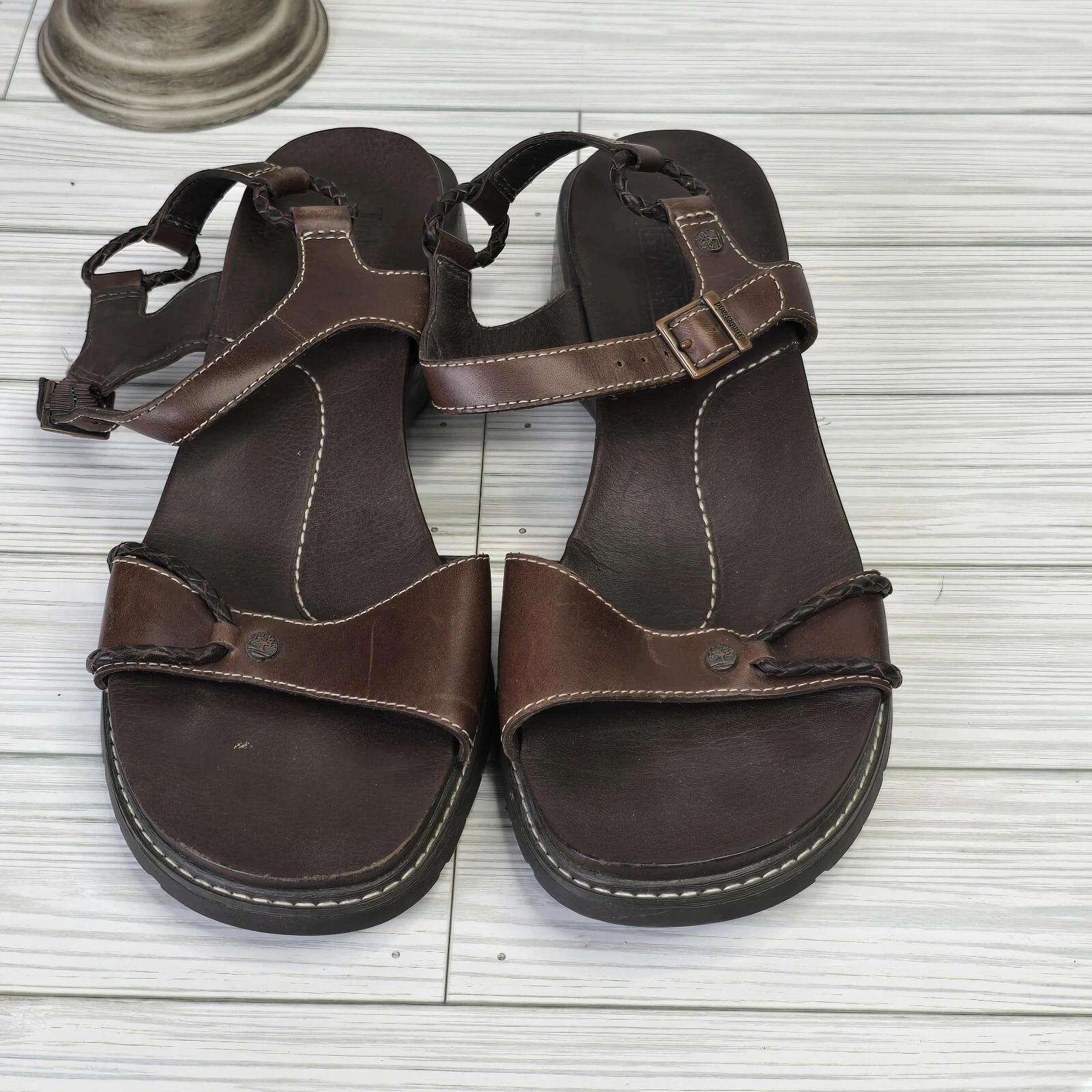 Timberland Sandalo Donna Marrone Elegante Comfort Pelle Tg 8 5 Regolabile Viaggio