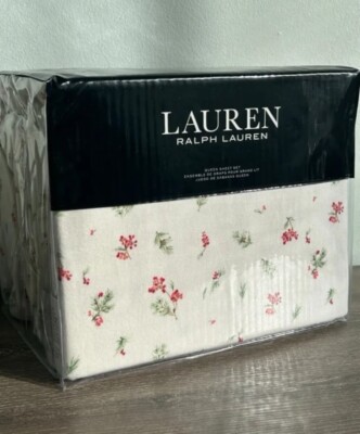 Ralph Lauren Mackenzie Cotton FLANNEL Christmas Holly 4pc QUEEN Sheet Set NWT!